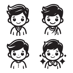 black and white set of boys vector