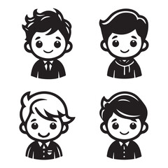 black and white set of boys vector