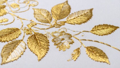 Gold-embossed leaves and flowers bloom on white, radiating elegance and artisanal precision.