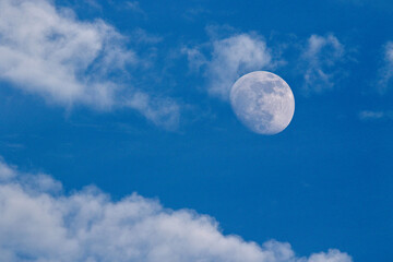 Moon on the blue sky with white cloud.