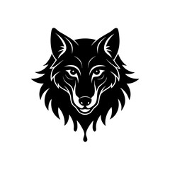 Illustration of a black wolf head design on transparent background silhouette
