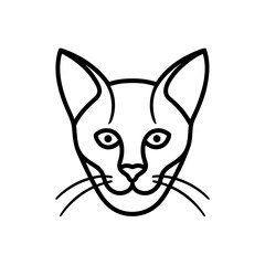 Simple line drawing of a cat head facing on transparent background silhouette