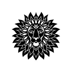 Stylized lion head with floral mane design on transparent background silhouette