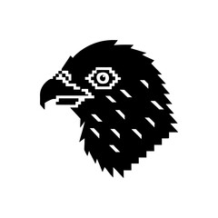 Pixelated black and white eagle profile on transparent background silhouette