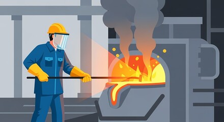 A skilled artisan works diligently, shaping the molten metal within a foundry. This illustrates the intense heat and demanding nature of industry.