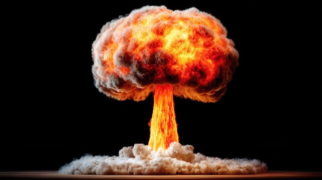 Nuclear explosion with bright fiery mushroom cloud - Powered by Adobe