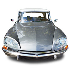 Front view retro gray car isolated on white