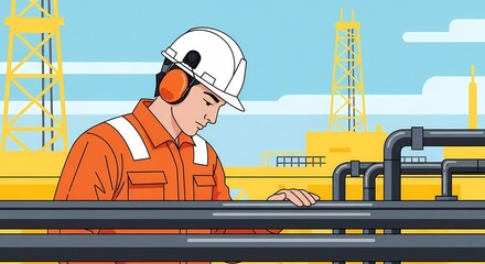 An engineer in protective gear diligently inspects the infrastructure of industrial facilities, highlighting the complexities of modern industry and the importance of safety and infrastructure.
