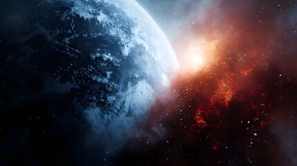 Obraz premium Conceptual planet Earth divided into extreme frozen and fiery cosmic halves with dynamic lighting