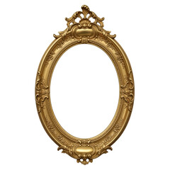 Fototapeta premium Ornate gilded oval frame with elaborate rococo detailing on transparent background
