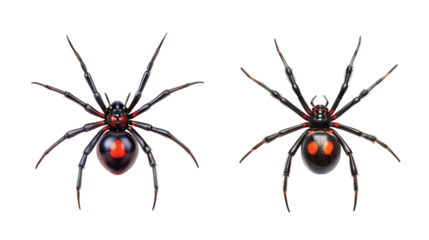 Venomous Spider: A black widow spider with red mark, sharp PNG.