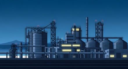 Industrial Complex at Night A Silhouette of a Modern Manufacturing Facility