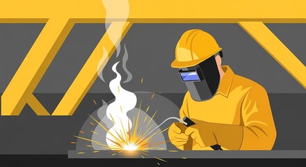 Welder at Work An Illustration of Industrial Skill and Precision in a Construction Setting