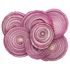 Freshly sliced red onion rings on a transparent background. 