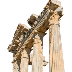 Ancient roman temple columns against a transparent background. 