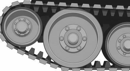 Close-up Illustration of Tank Tracks and Wheels, Mechanical and Industrial Elements