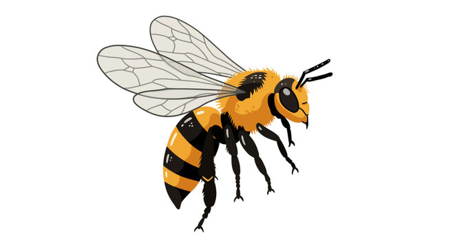 Cartoon Honeybee with Black Stripes and Transparent Wings in Flight.