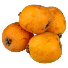 A cluster of ripe orange loquat fruits on a transparent background. 