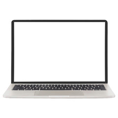 Open laptop with blank white screen on transparent background. 