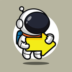 Cute Astronaut Holding Right Arrow Illustration for Space Cartoon Character and Navigation Concept Design