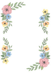 Fototapeta premium Floral Border Frame with Pastel Flowers Vector Illustration, Elegant Botanical Corner Decoration for Invitation, Greeting Card, and Wedding Design