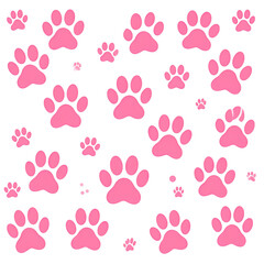 Pink Paw Prints Pattern Animal Cute Design Background.
