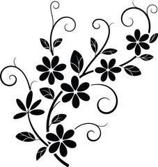 Elegant black floral vine with small blossoms and swirling tendrils silhouette