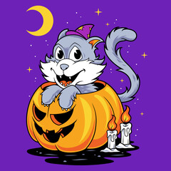 Cute cat in a pumpkin halloween 