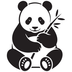Cute panda holding bamboo silhouette