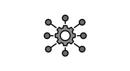 Gear icon representing network connections settings and integrated processes.