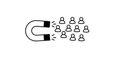 Magnet attracting people icons representing customer acquisition and lead generation.