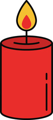 Simple red candle burning brightly with a warm flame isolated on a isolated on transparent background
