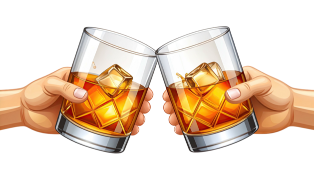 Two Hands Clinking Glasses Of Whiskey In Celebration. - Powered by Adobe