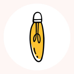 Bright yellow light bulb with rays shining, symbolizing ideas and creativity in a minimalist style. Light bulb doodle hand drawn icon. Outline Color drawing shining light bulb line clipart symbol.