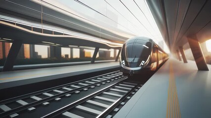 Monorail bullet train arriving at a futuristic railway station. High speed public transportation and modern technology concept - Powered by Adobe