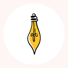 Bright yellow light bulb with rays shining, symbolizing ideas and creativity in a minimalist style. Light bulb doodle hand drawn icon. Outline Color drawing shining light bulb line clipart symbol.