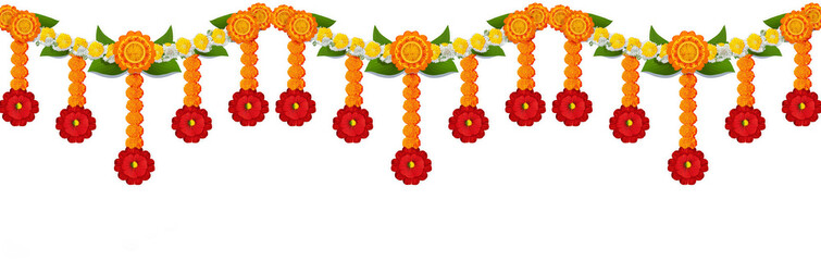 Indian flower garland mala for wedding ceremony. Traditional decoration for couple. Isolated on white vector illustration	