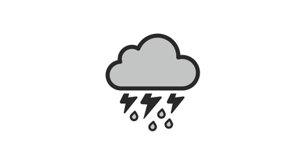 Stormy weather cloud icon with lightning and rain drops.