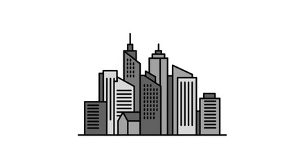 Fototapeta premium Modern City Skyline Illustration with Grey Buildings and Black Outlines.