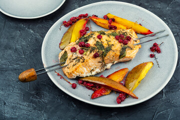 Barbecue salmon skewers.