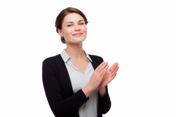 Applauding Achievement: A smiling woman in professional attire offers a heartfelt applause, showcasing support and acknowledgment.