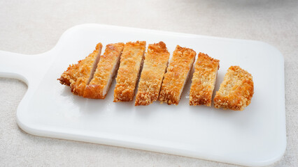 Deep fried cutlet chicken katsu, Japanese food on white background.