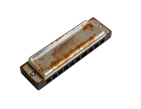 Rusty Harmonica on White Background Ideal for Music and Nostalgia - Powered by Adobe
