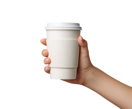 Hand holding a plain white disposable coffee cup