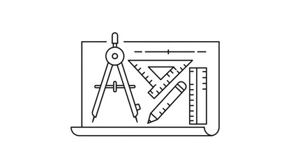 Drafting tools on paper for architectural design and engineering.