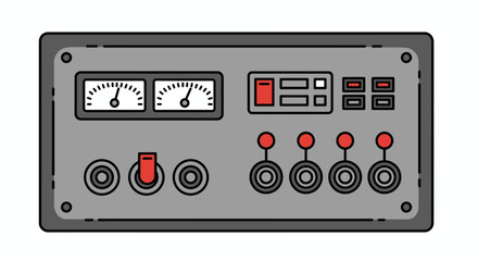 Obraz premium Retro Industrial Control Panel with Analog Gauges and Toggle Switches.