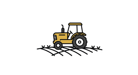 Naklejka premium Yellow tractor working on a farm field illustration.