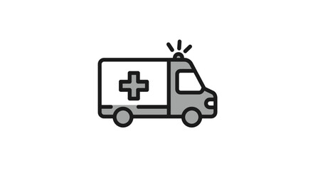 Fototapeta premium Ambulance icon with medical cross and flashing siren light.