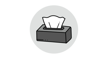Simple hand drawn illustration of a tissue box with white facial tissues.