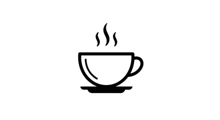 Hot coffee cup icon with steam simple black and white graphic design element.